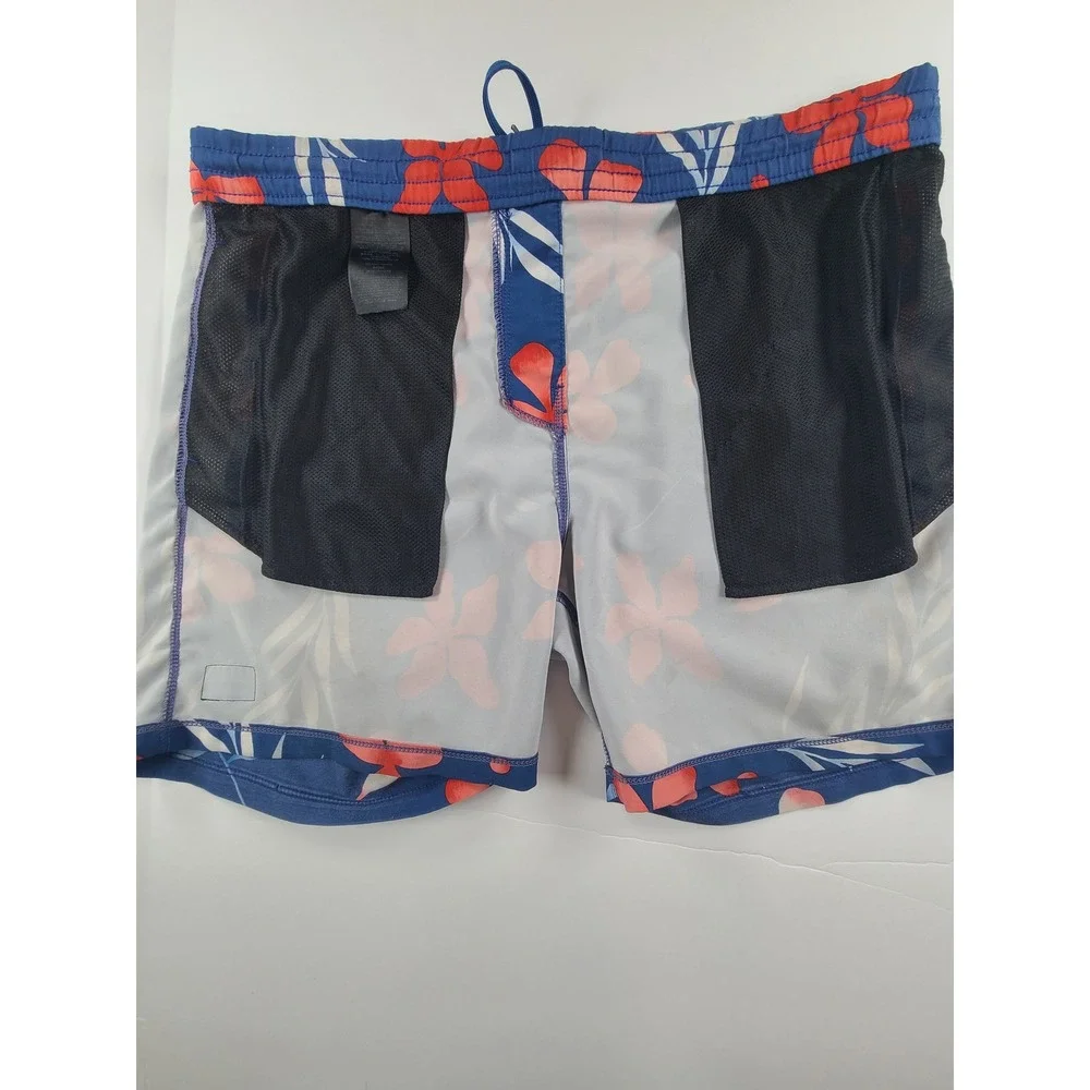 Hurley Swim Board Shorts Mens Medium Blue Floral Tropical Beach Drawstring Waist